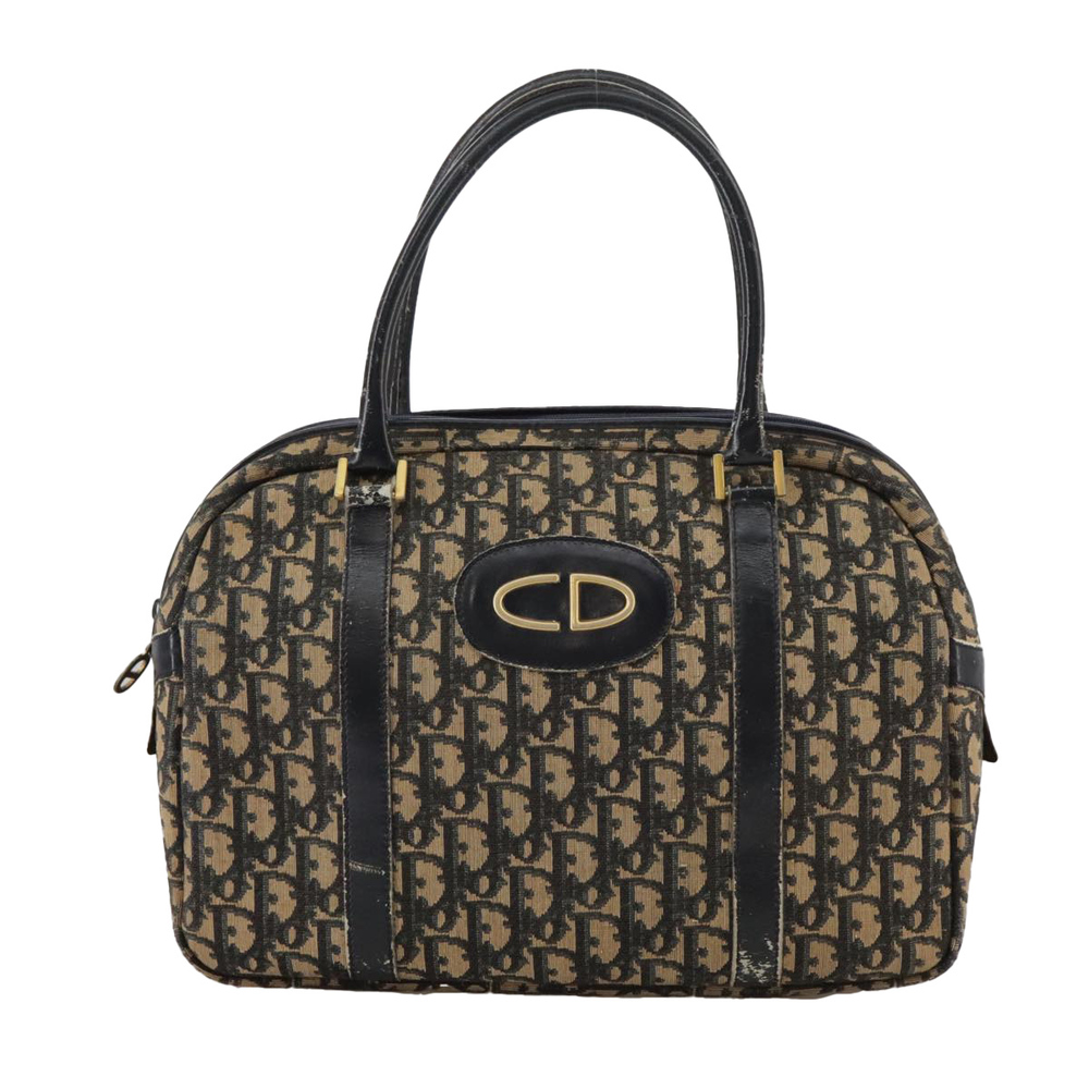 Christian Dior Trotter Canvas Hand Bag Navy Gold Auth 104738 - Picture 2 of 16